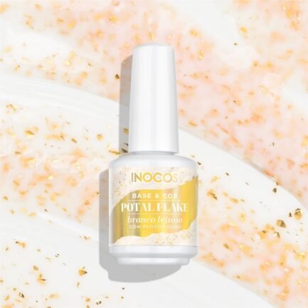 Inocos Potal Flake gel polish base 15ml. Milky White with Gold Flakes