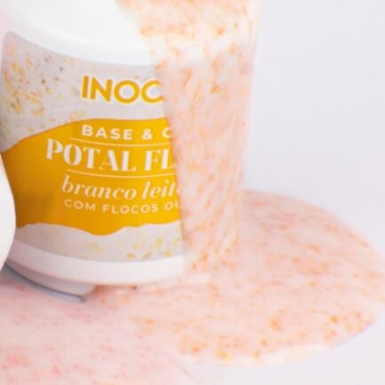 Inocos Potal Flake Gel-Nagellackbasis 15 ml. Milchig-weiß mit Goldflocken – Bild 4