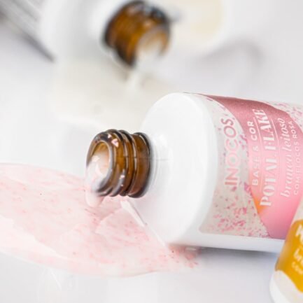 Inocos Potal Flake Gel Polish Base 15ml. Milky White With Pink Flakes - Image 4