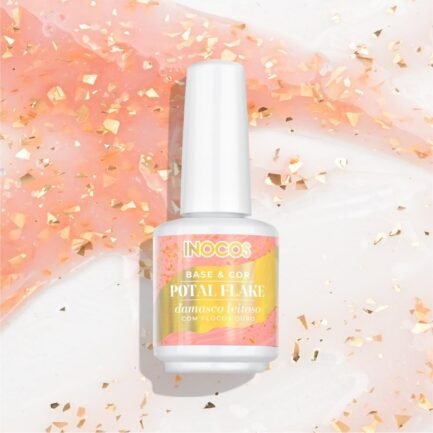 Inocos Potal Flake Gel Polish Base 15ml. Milky Apricot With Gold Flakes
