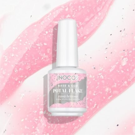 Inocos Potal Flake gel polish base 15ml. Milky Pink With Silver Flakes